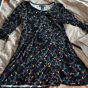 Festive holiday Christmas lights Black colorful Dress flare just-one Large